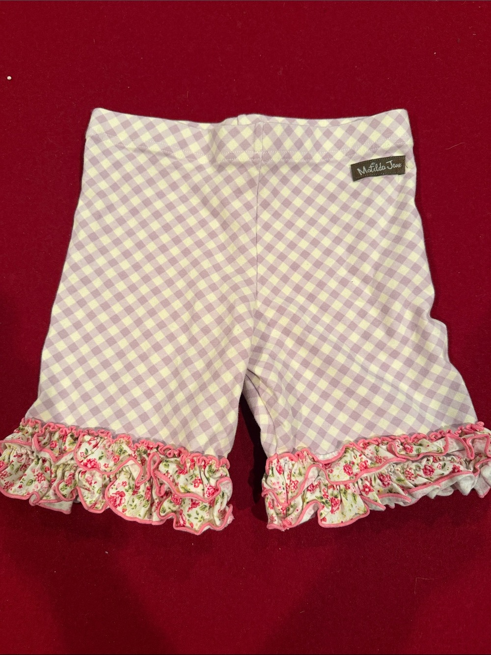 Matilda Jane Lilac Gingham Shorts with Pink Floral Ruffle